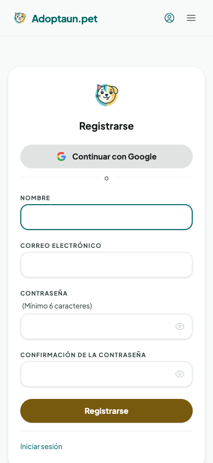 Formulario de registro vacío