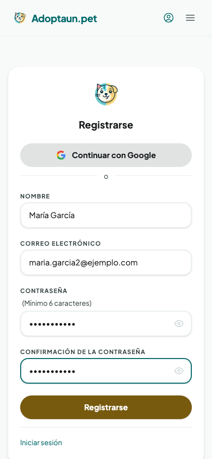 Formulario de registro completado