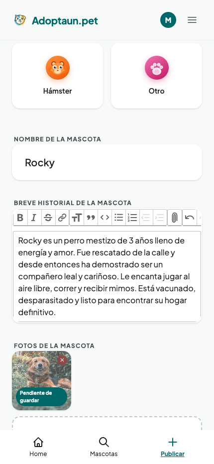 Paso 1: nombre y fotos