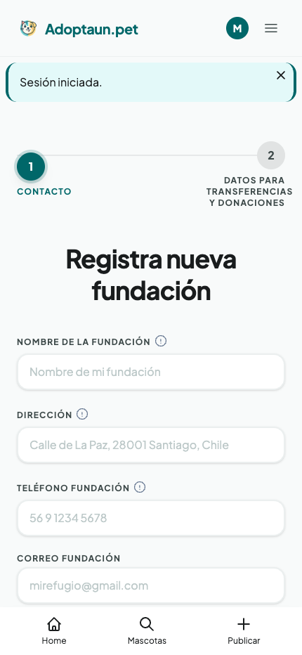 Formulario de fundación vacío